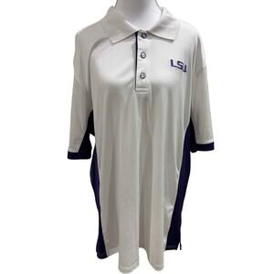 LSU Tigers Mens XL Polo Shirt White Purple Embroidered Logo Dry Fit collegiate